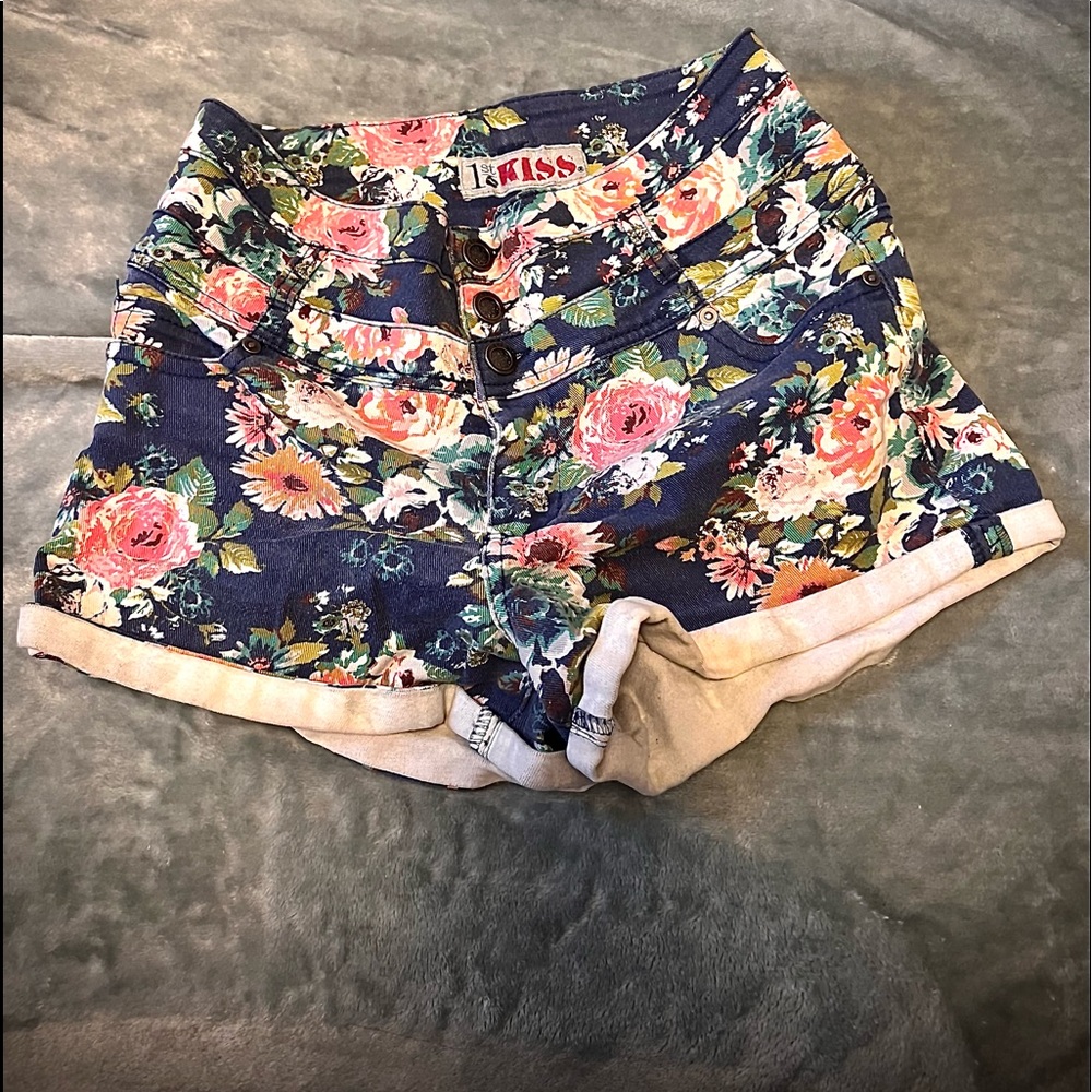 Floral High-waist Jean Shorts Size 11
